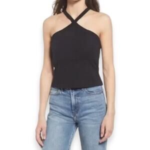 French Connection Halter Neck Top Built In Shelf Bra Sleeveless Black W XL NWT